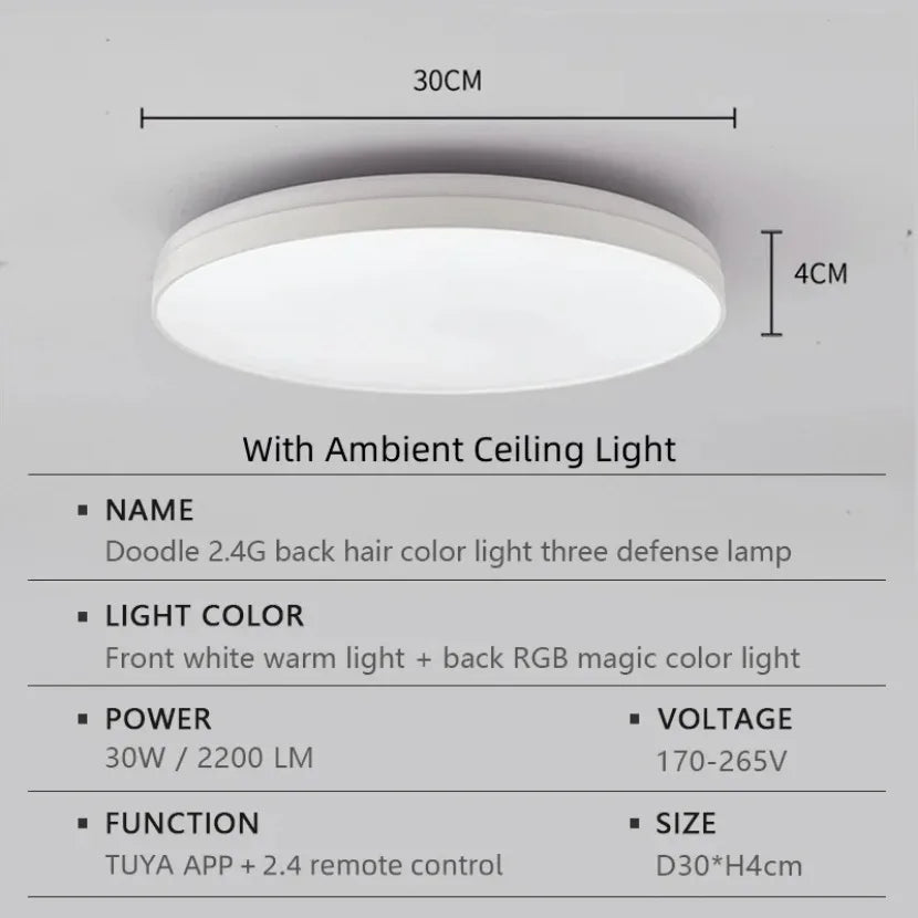 Tuya Intelligent LED Ceiling Light RGB Backlight Color Illumination with Remote Control Bluetooth APP Dimmable Home Light