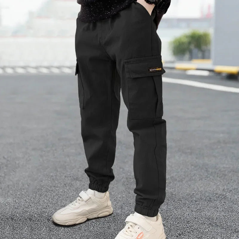 4-12 Years New Spring Autumn Boys Pants Letter Casual Long Style Trousers For Kids 3 Color Teenage Children Sport Pants