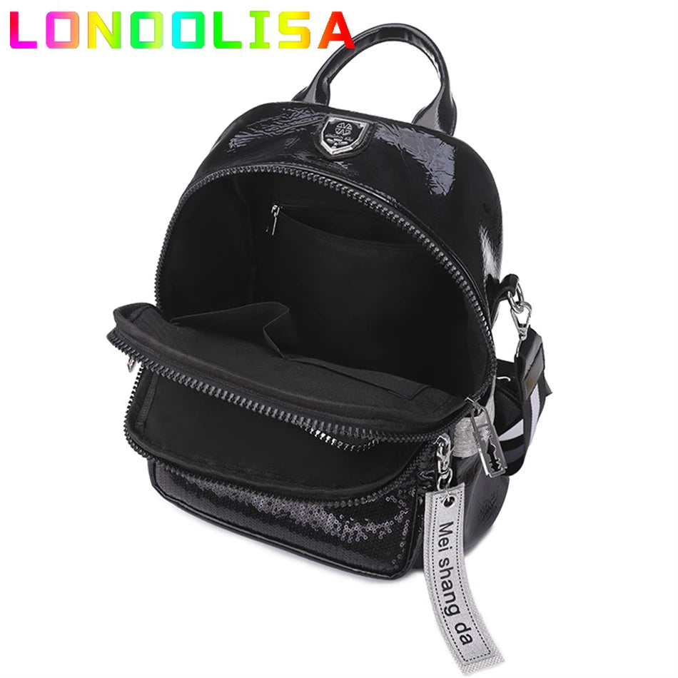 Fashion Sequins Women's Backpack High Quality Bookbag Soft Leather School Bags for Teenagers Girls 3 In 1 Ladies Travel Bagpacks