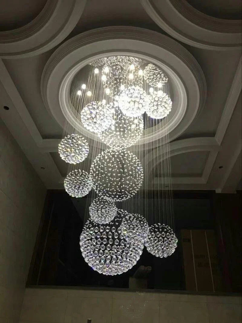 Modern K9 Crystal Chandelier For Staircase 11pcs Large Crystal Ball LED Lamp Spiral Design Living Room Lighting Fixtures