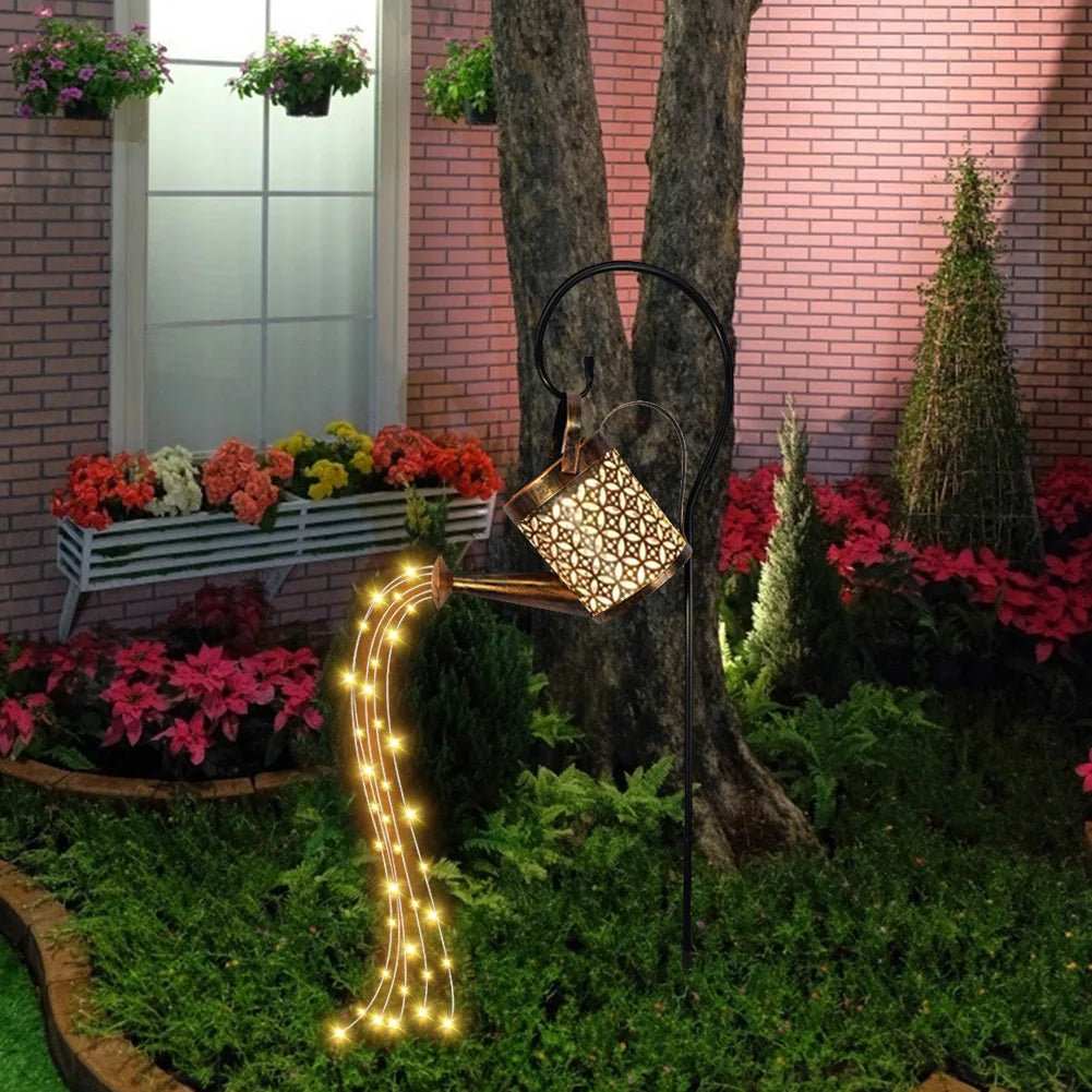 Solar Watering Can Light Water Can Solar Lights Garden Decorative Solar Waterfall Lights IP65 Landscape Kettle Hanging Light