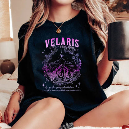 Velaris City Of Starlight Acotar Tshirt 2 Side Patten Cotton Tee Large Size Loose Oversize Retro Shirt Fantasy Apparel Y2K Top