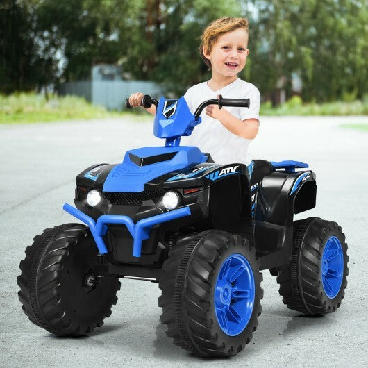 12V Kids Ride on ATV with LED Lights and Treaded Tires and LED lights-Navy - Color: Navy