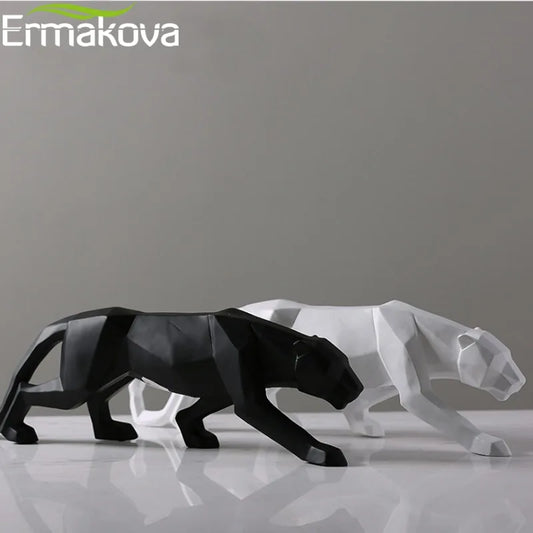 ERMAKOVA Panther Statue Geometric Style Resin Sculpture.