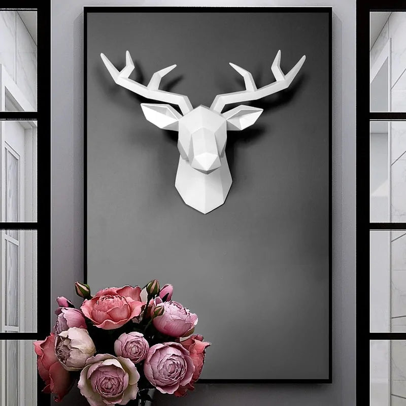 Modern 3D Deer Head Wall Sculpture.